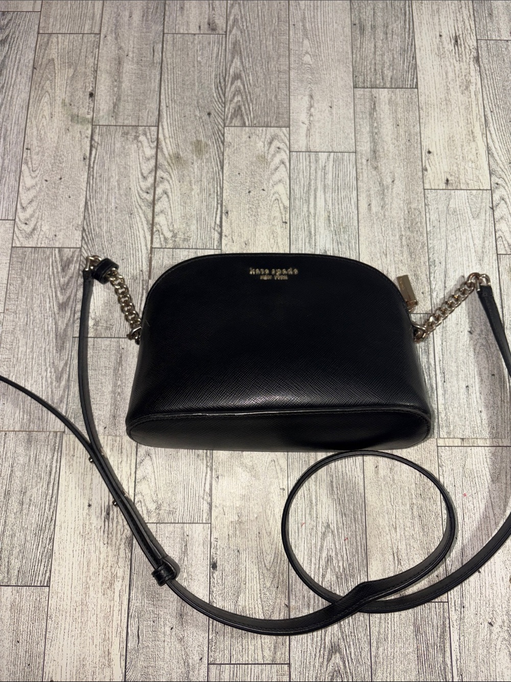 kate spade Black Saffiano Leather Crossbody with Gold Chain